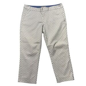 Banana Republic Womens Dress Pants 14 Beige White Polka Dot Hampton Fit Ankle
